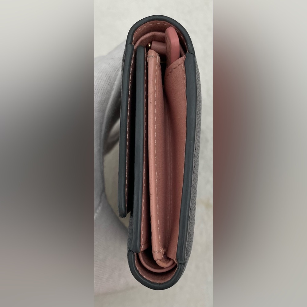 MCM Authentic Blue-Grey Leather Wallet with Pink Interior and Gold Emblem - Picture 2 of 16